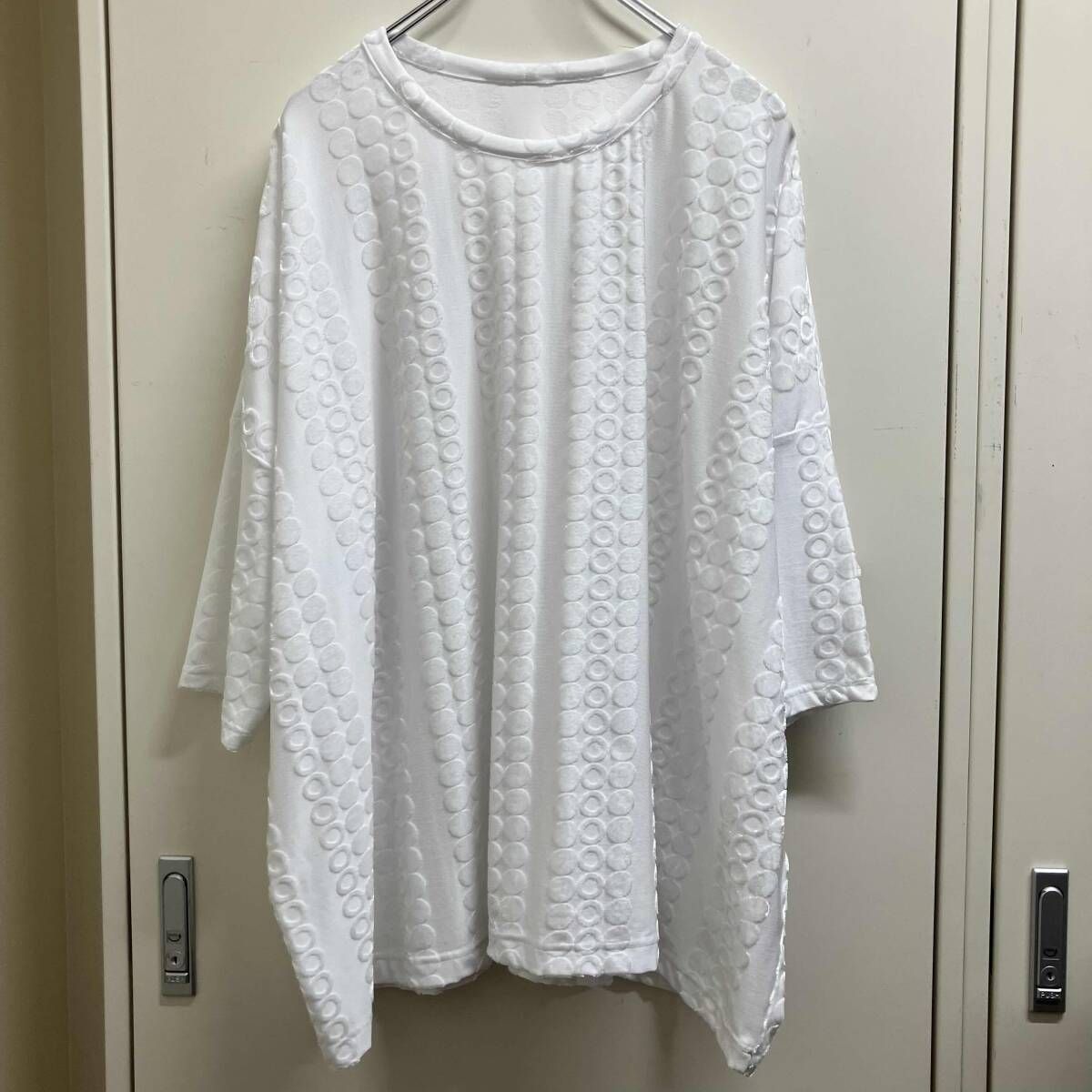 24SS Y\'s ベロアドット切替オーバーサイズカットソー YS-T14-674 半袖Tシャツ サイズ2 ホワイト ワイズ