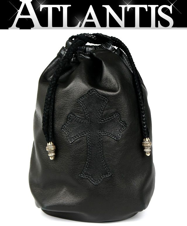 CHROME HEARTS 銀座店 クロムハーツ ドローストリングス クロスパッチ 巾着 メンズ レザー シルバー SV925 黒 104219