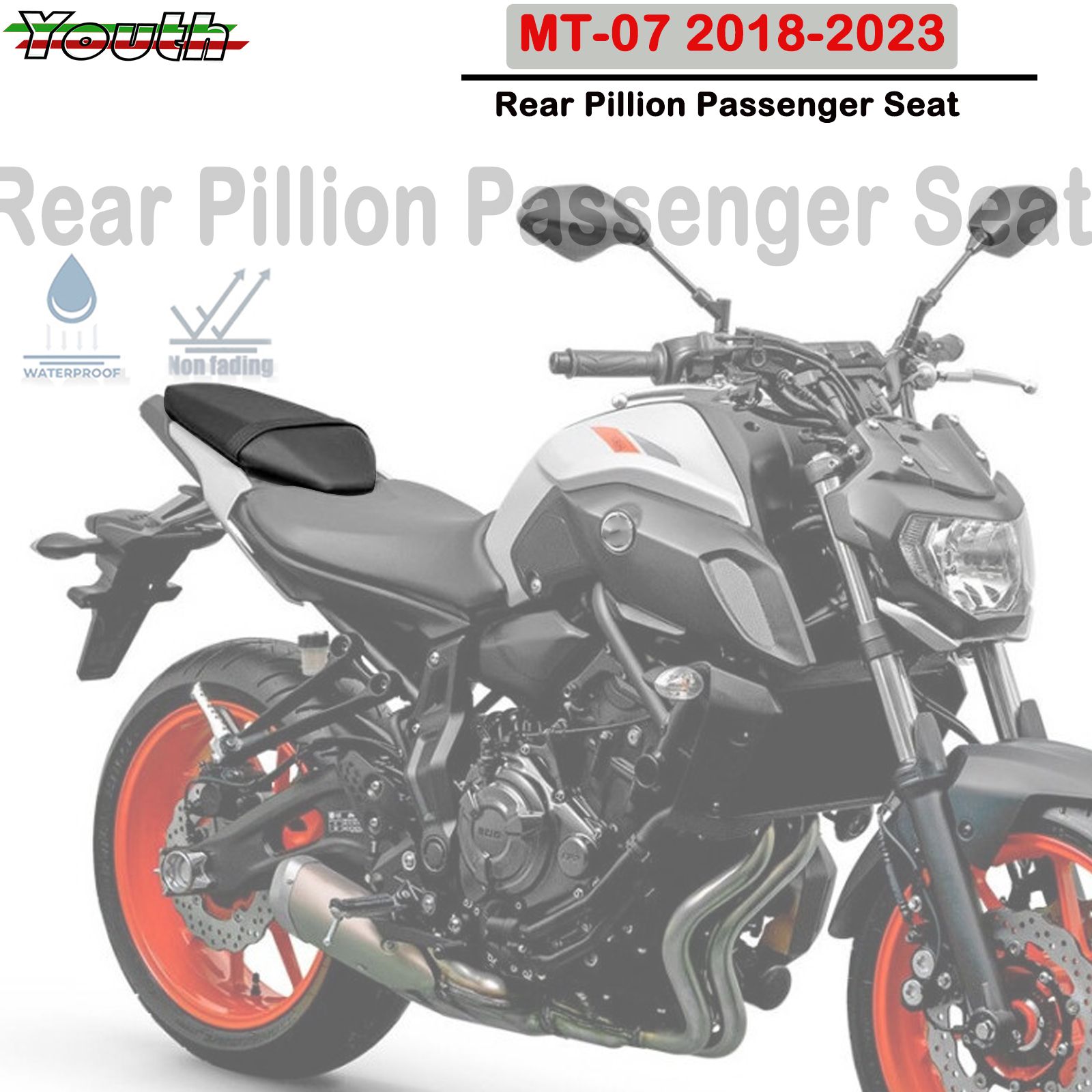 ヤマハ MT-07 用 2018-2023 後部助手席クッション 黒