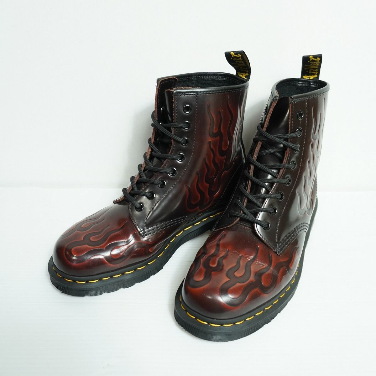 美品 Dr.Martens ドクターマーチン 8ホール レザー ブーツ 1460 INFERNO チェリーレッド フレア ファイヤー パターン UK8 5207Q★2 14,288円