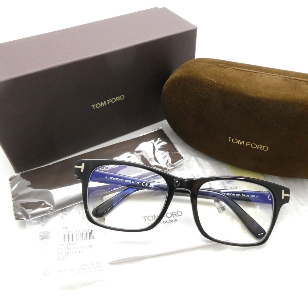 未使用 TOMFORD トムフォード TF6150 D B 001 メガネ 55□20 145 眼鏡 サングラス 度なし ブルーライトカット AN3887
