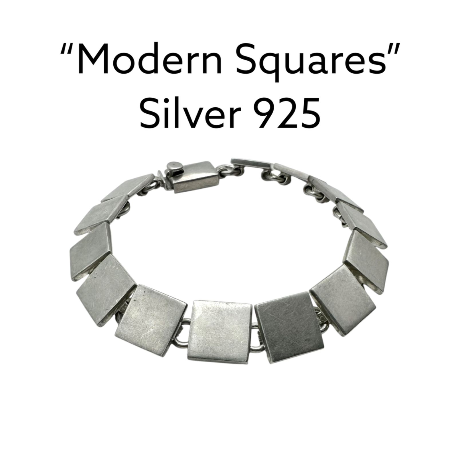 【モダンな造形】 スクエア USA Vintage Silver 925 刻印 Design Bracelet シルバー ブレスレット ユニセックス シンプル ミニマル アメリカ直輸入 37g 重厚