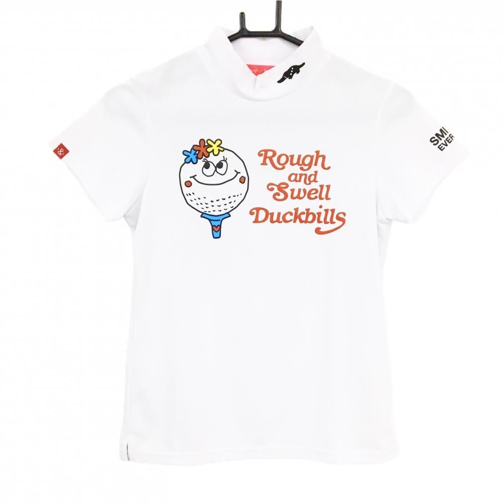 ROUGH&SWELL ラフアンドスウェル ハイネック 半袖Tシャツ 超美品】ラフアンドスウェル 半袖ハイネックシャツ 白×レッド
