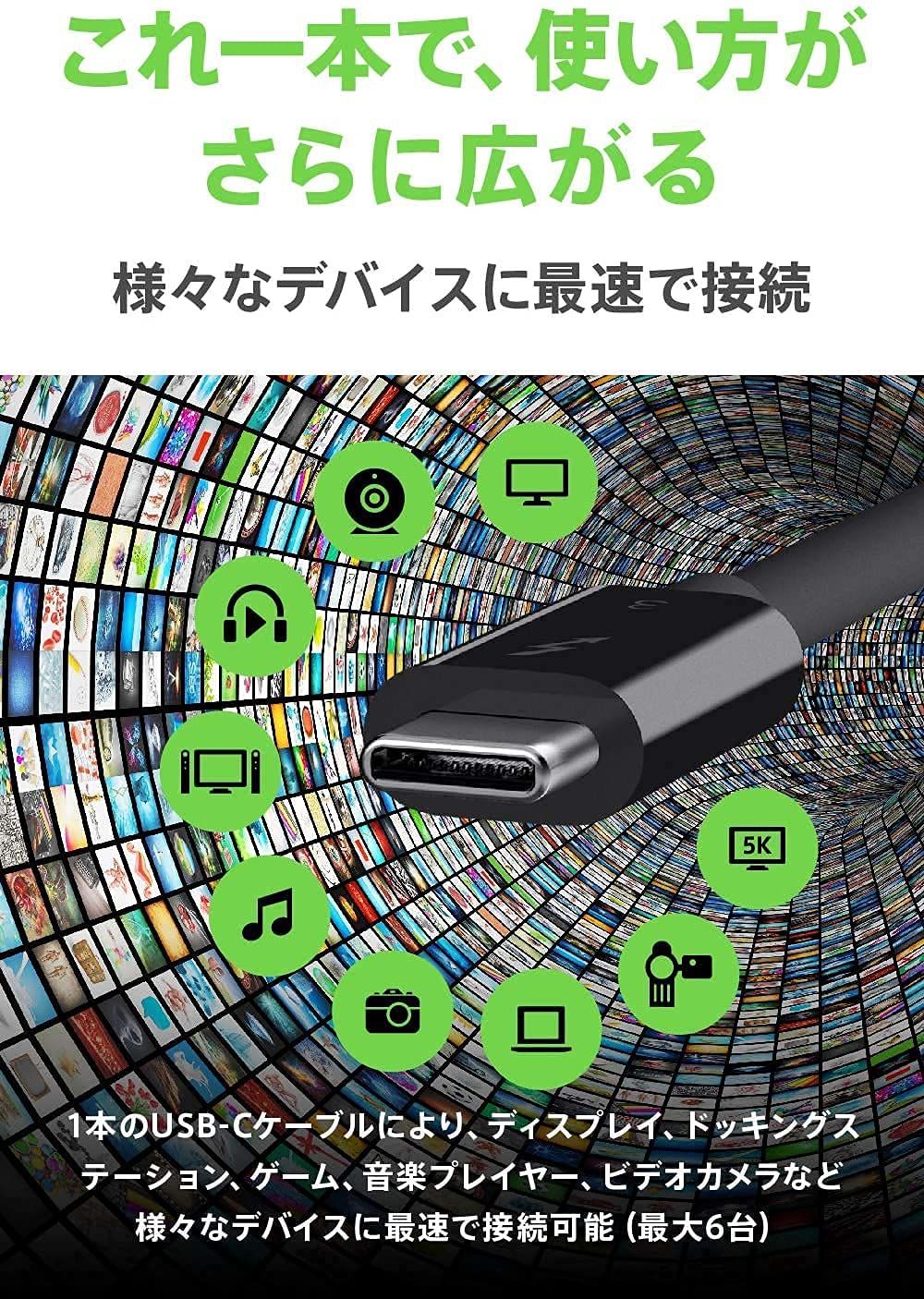 Belkin Thunderbolt 3ケーブル 高速 40Gbps 100W出力 5K /ウルトラHD対応 2m ブラック F2CD085bt2M-BLK [2.0m]