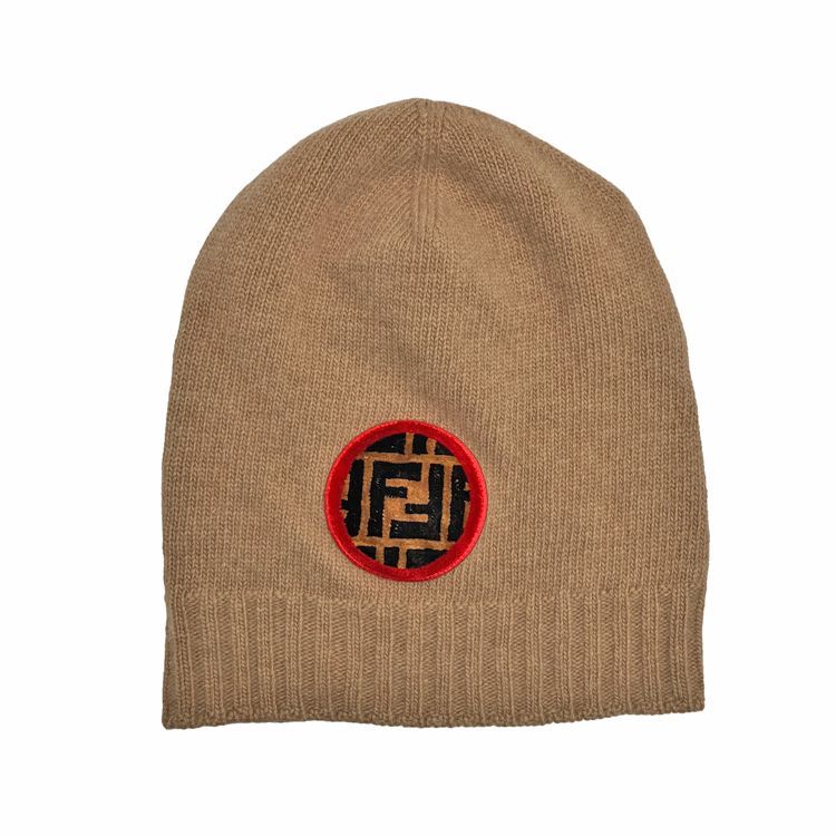 FENDI フェンディ FF ロゴワッペン ビーニー FXQ538 ニット帽 ニットキャップ ブラウン ロゴワッペン 刺繍 ウール カシミヤ メンズ ウィメンズ ユニセックス