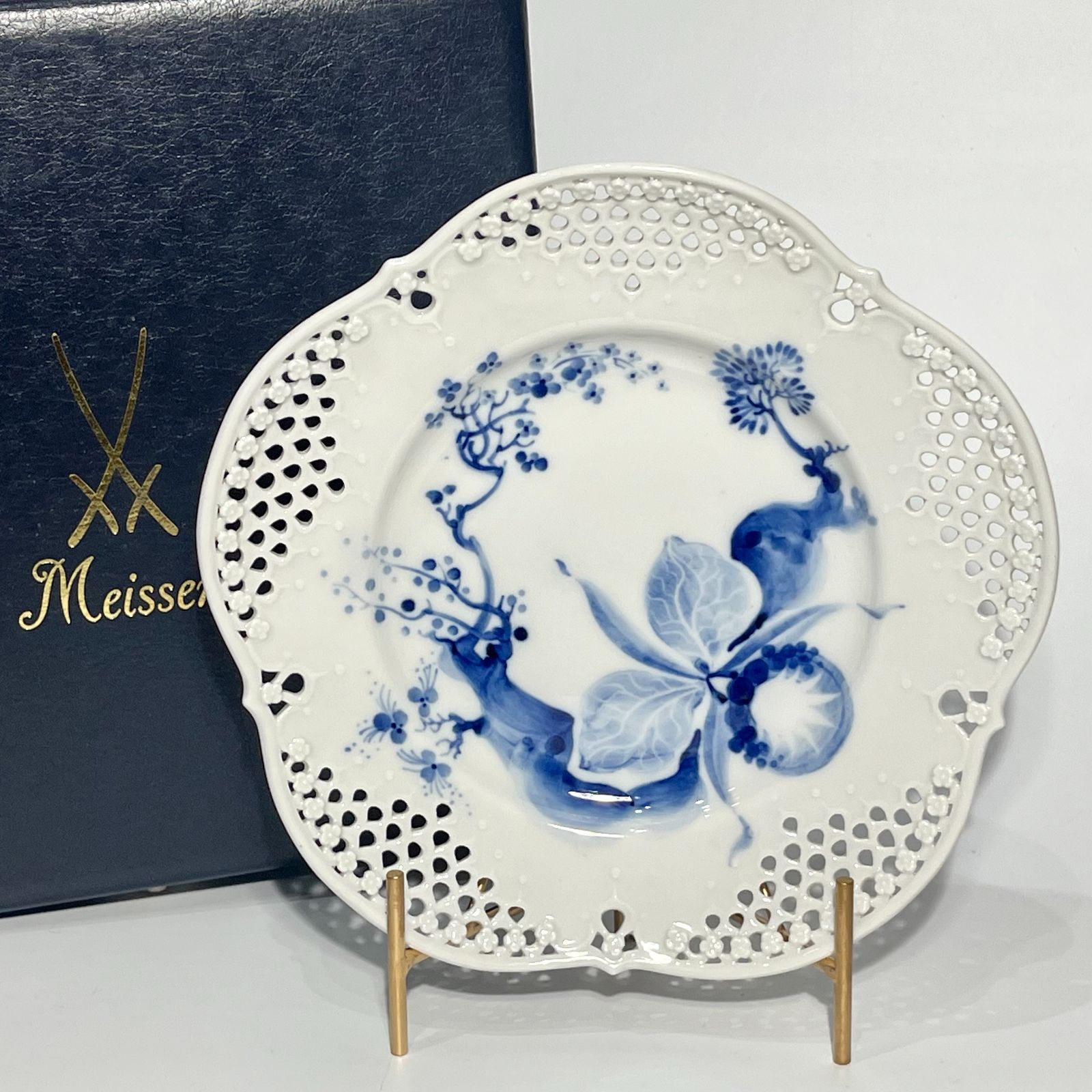 マイセン　ブルーオーキッド　レースプレート　元箱付 ◇ Meissen
