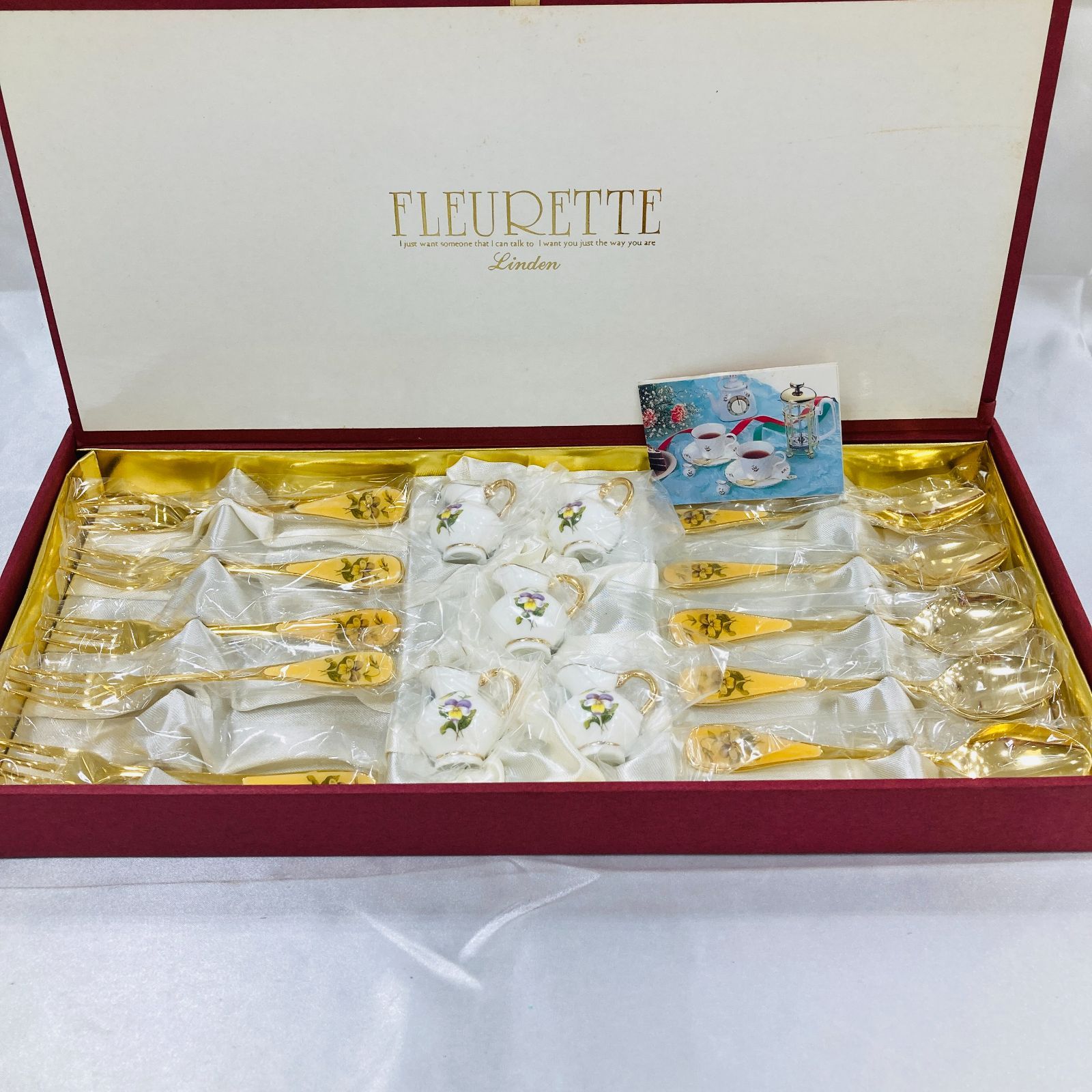 A [Unused/Stored Item] FLEURETTE Gold Cutlery Set, Spoons, Forks, Milk Pitcher, Creamer, 5 Customers Bundle, Teaspoons, Teaspoons, with Box