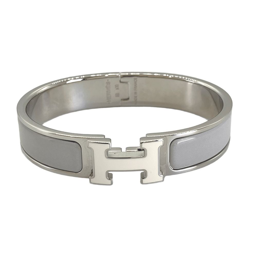 エルメス クリックH バングル シルバー金具 グレー ホワイト エナメル HERMES 中古