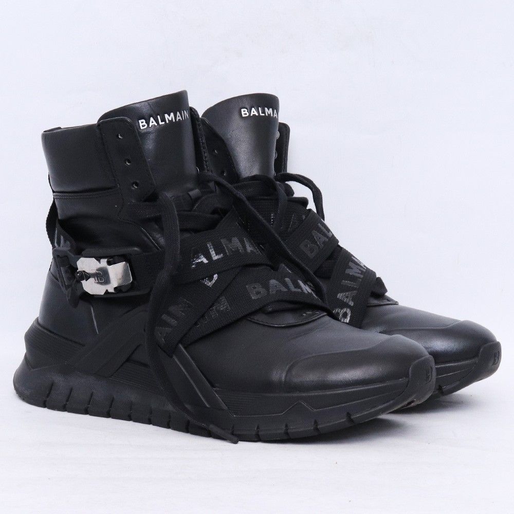 BALMAIN B-Troop High Top Sneakers Size 42 Black SM0C172