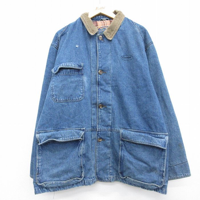 XL/古着 Dunbrooke 長袖 カバーオール メンズ 00年代 00s 襟コーデュロイ 大きいサイズ ロング丈 コットン ネイビー デニム 26aug10