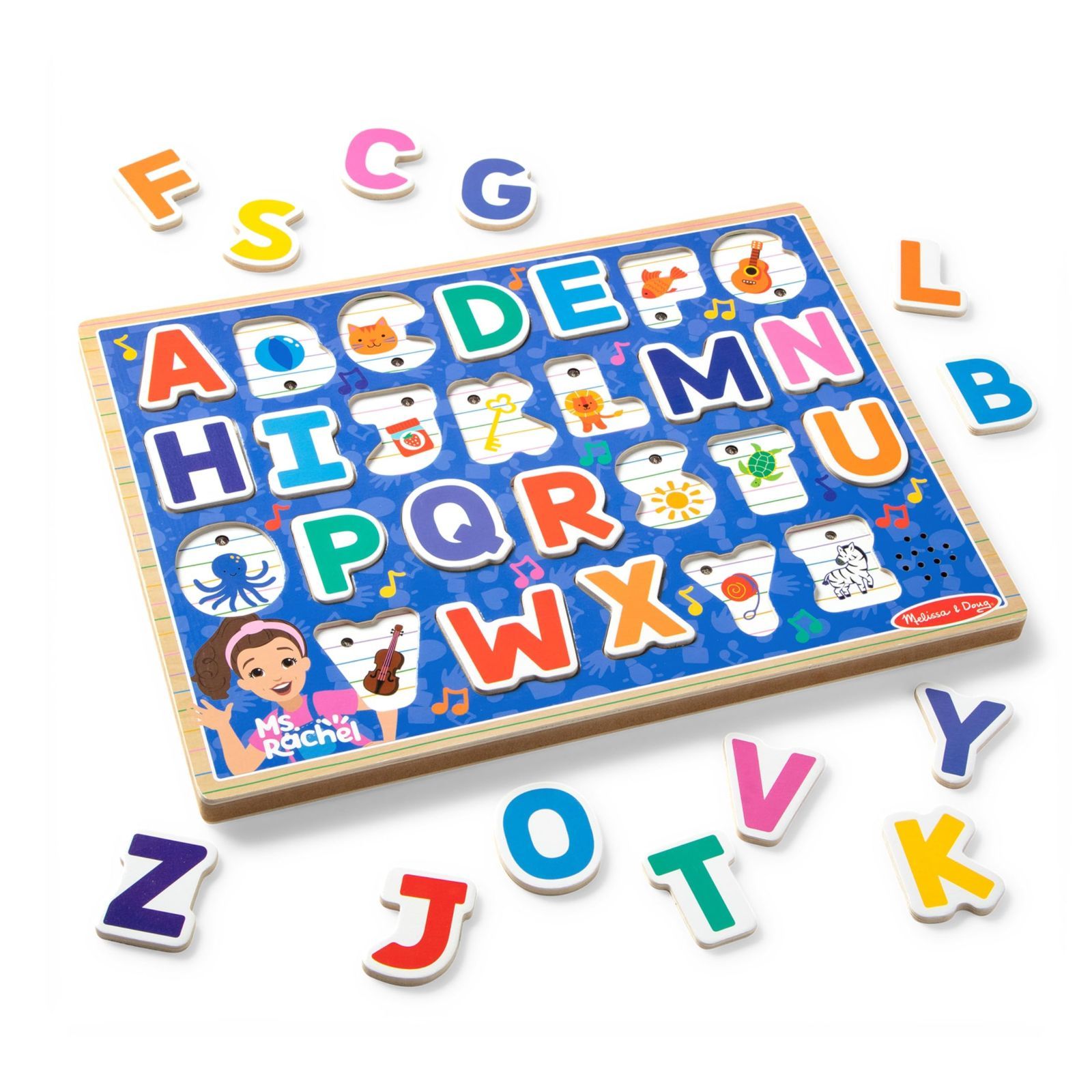 Melissa & Doug Ms. Rachel 木製フォニックスアルファベットサウンドパズル 光で作動するサウンドエフェクト付き 24ピース 幼児用おもちゃ 2歳以上の男の子と女の子向け - FSC認定