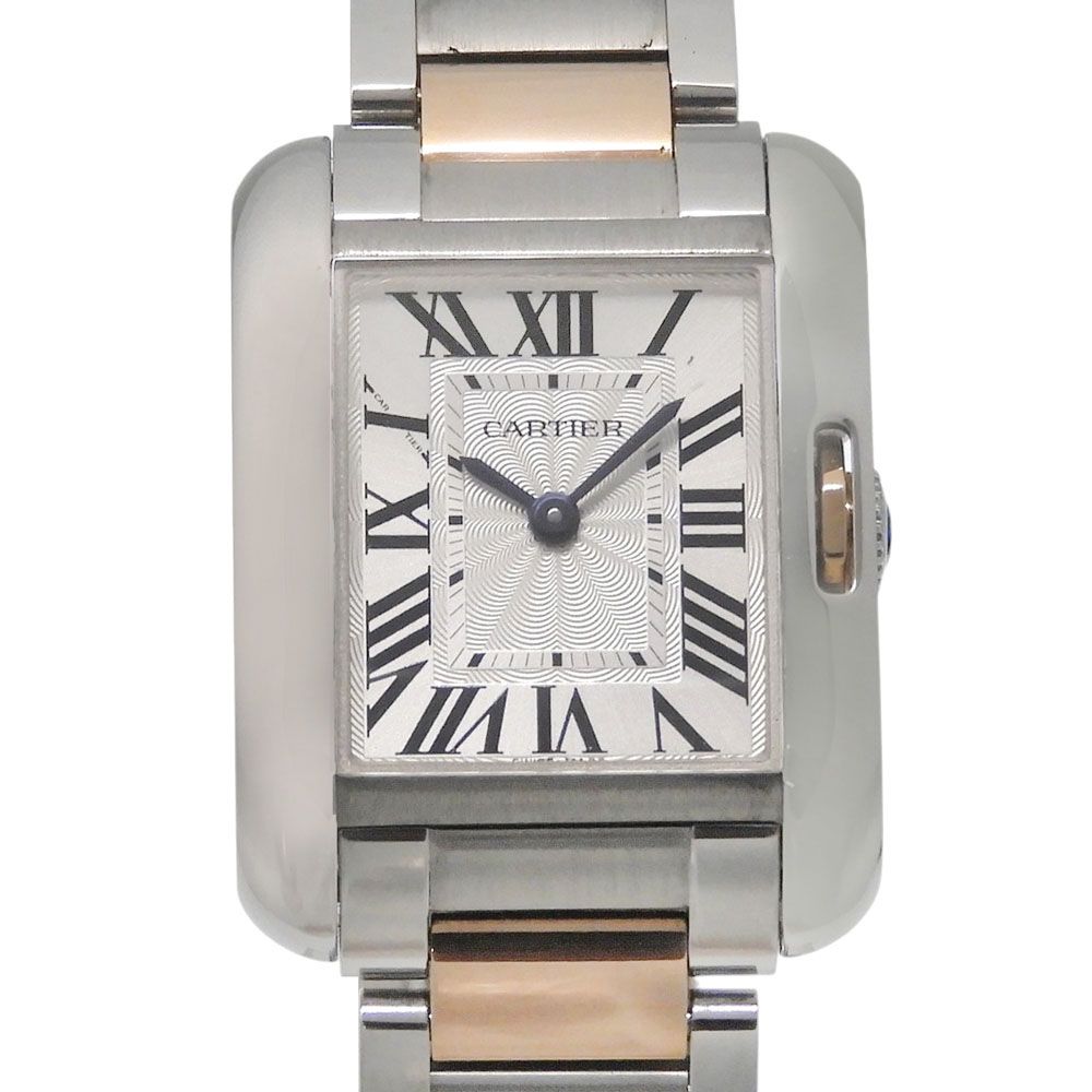 【CARTIER】カルティエ タンクアングレース W5310036 ステンレススチール×K18ピンクゴールド クオーツ アナログ表示 レディース シルバー文字盤 腕時計
