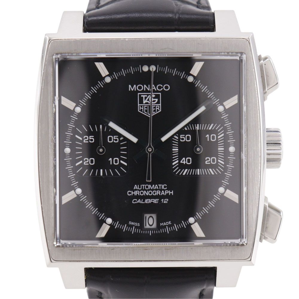 【TAG HEUER】タグホイヤー モナコ CAW2110.FC6177 ステンレススチール×レザー 自動巻き クロノグラフ メンズ 黒文字盤 腕時計
