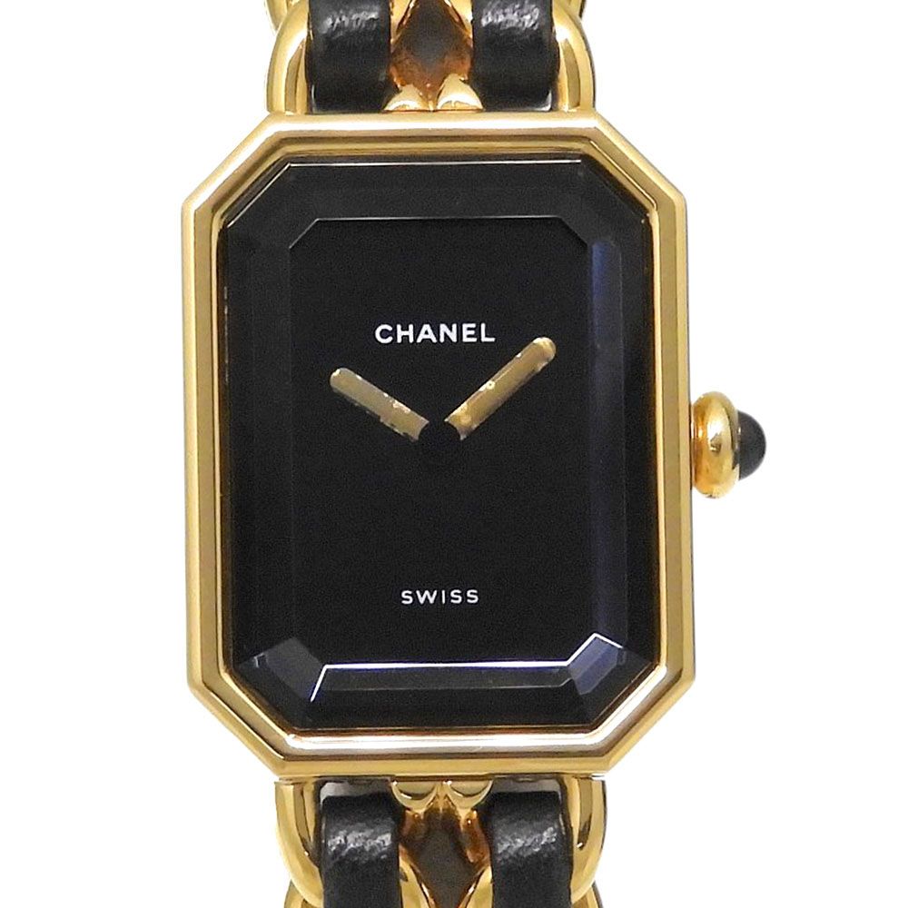 【CHANEL】シャネル プルミエールL H0001 金メッキ×レザー クオーツ アナログ表示 レディース 黒文字盤 腕時計
