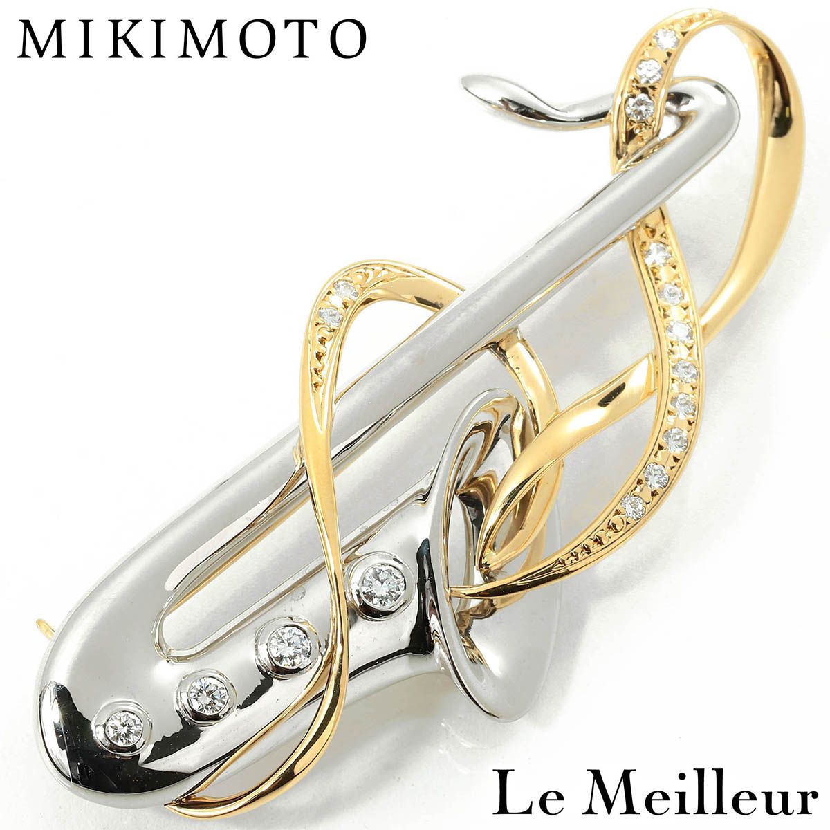 【新品仕上済】 MIKIMOTO ダイヤモンド 0.27ct プラチナ Pt950 サックスモチーフ ブローチ レディース 返品OK