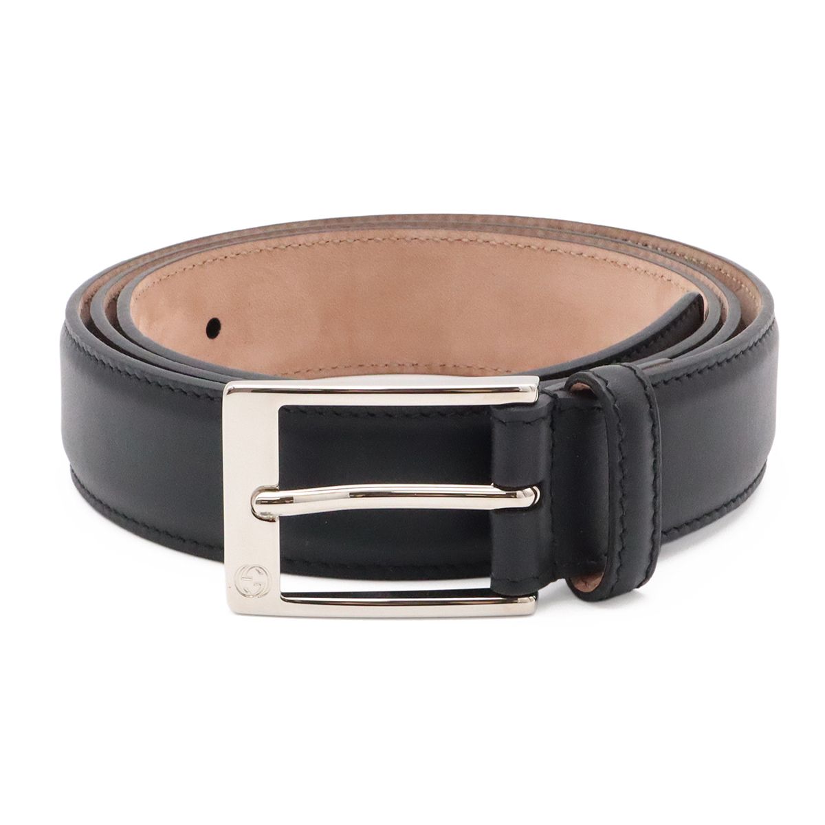 GUCCI グッチ ベルト リバーシブル スクエアバックル レザー ブラック 黒 シルバー金具 #105 345658