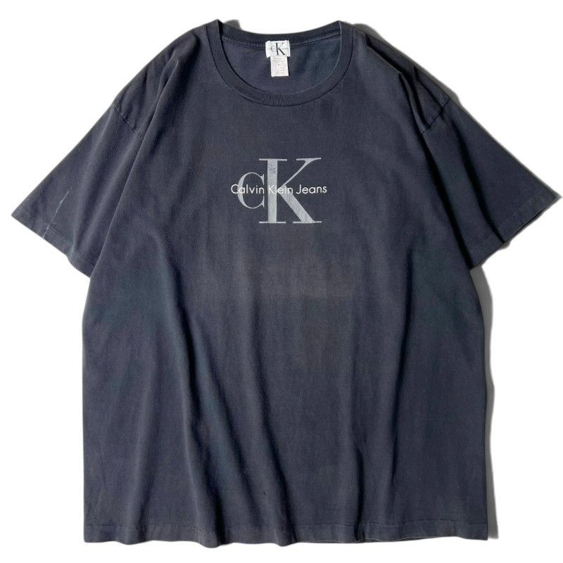 雰囲気系 90s Calvin Klein Jeans ロゴ プリント 半袖 Tシャツ XL / 90年代 カルバンクライン オールド ブラック シングル CK