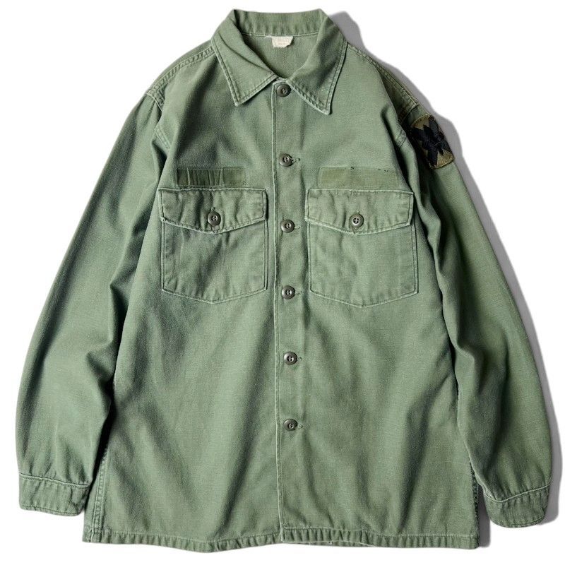 60s US ARMY 米軍実物 OG-107 コットン サテン ユーティリティ シャツ 2nd 15 1/2 シャツ袖 / 60年代 ビンテージ ミリタリー ジャケット