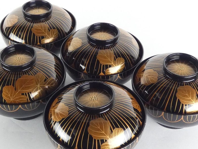 輪島塗 菊蒔絵「吸物椀」5客 木製 懐石道具 /R618 26,975円