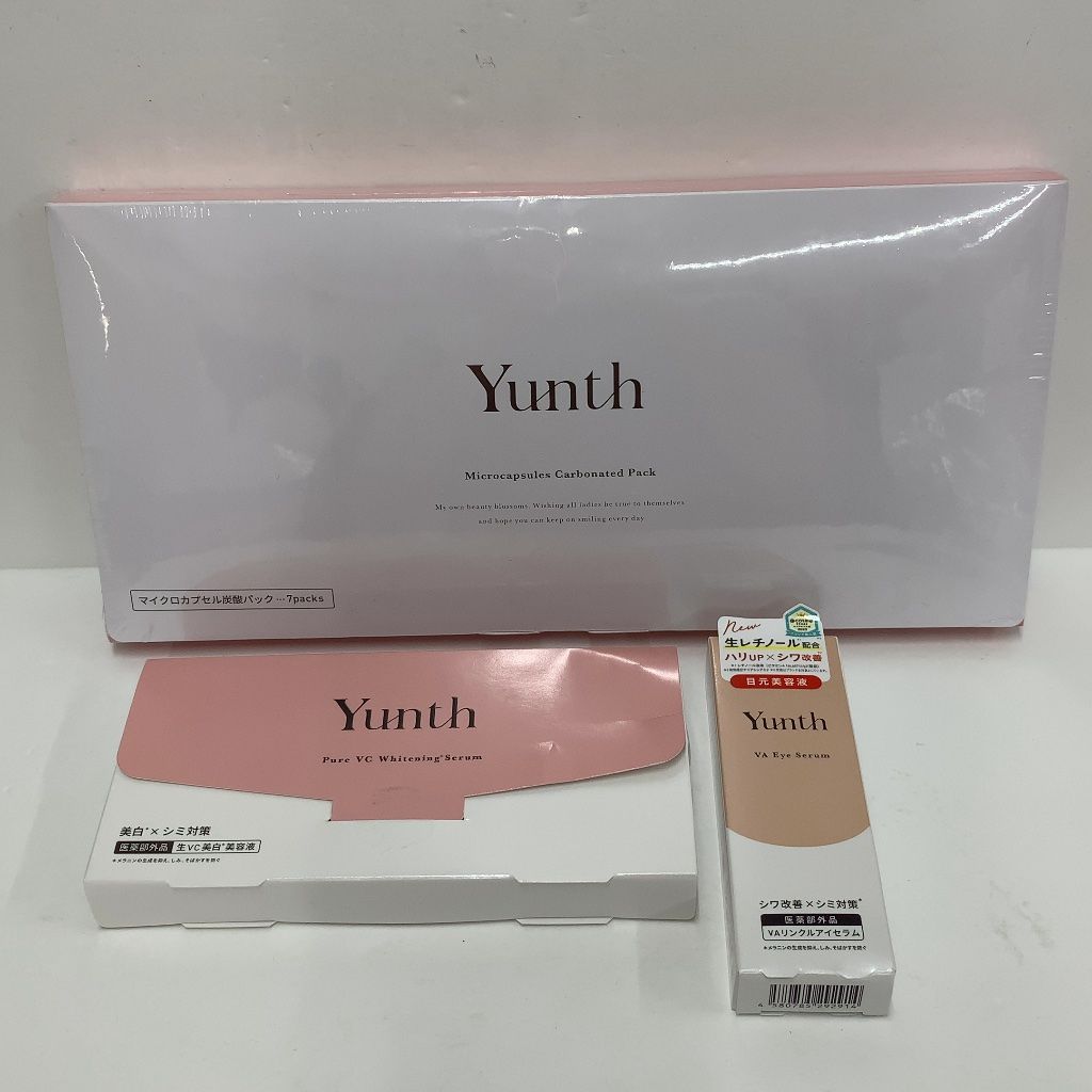 A1750 D Yunth マイクロカプセル炭酸パック 7packs／薬用ホワイトニングエッセンス PVC a 1mL28包／VAリンクルアイセラム 10mL 計3点セット