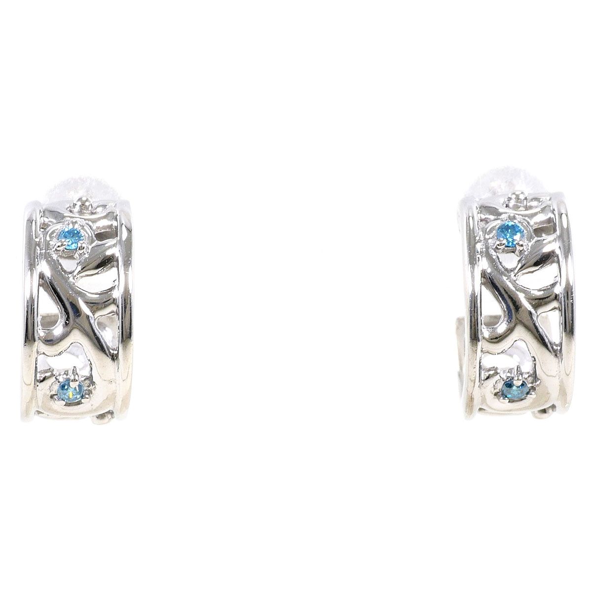 K18WG ピアス ブルーダイヤ（トリートメント） 0.02ct カード鑑別書 総重量約3.4g