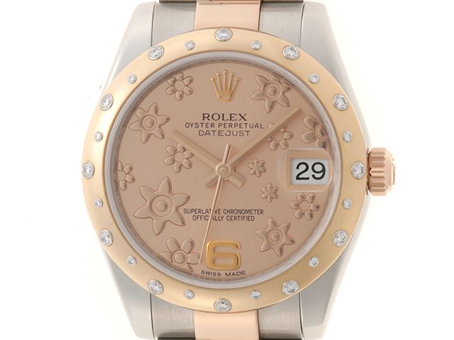 ROLEX ロレックス デイトジャスト31 178341 腕時計 ステンレススチール/K18ピンクゴールド/ダイヤモンドベゼル ピンクフラワー文字盤 自動巻き レディース【中古】472