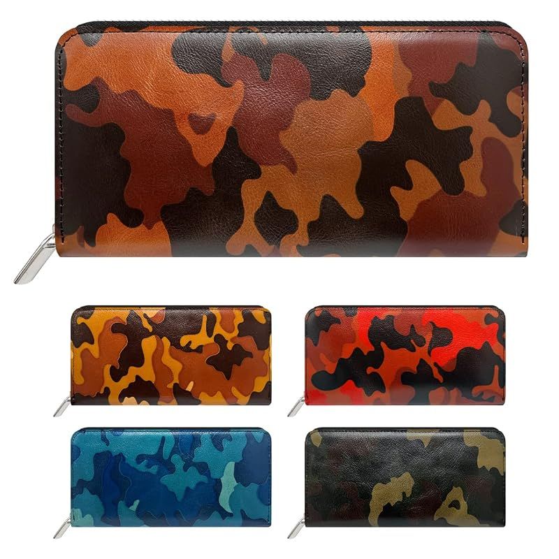 [leo&aoi] 長財布 本革 財布 ラウンド型 革財布 ラウンドファスナー ウォレット サイフ さいふ カード収納 お札入れ 小銭入れ レザー 迷彩 カモフラージュ レッドブラウン