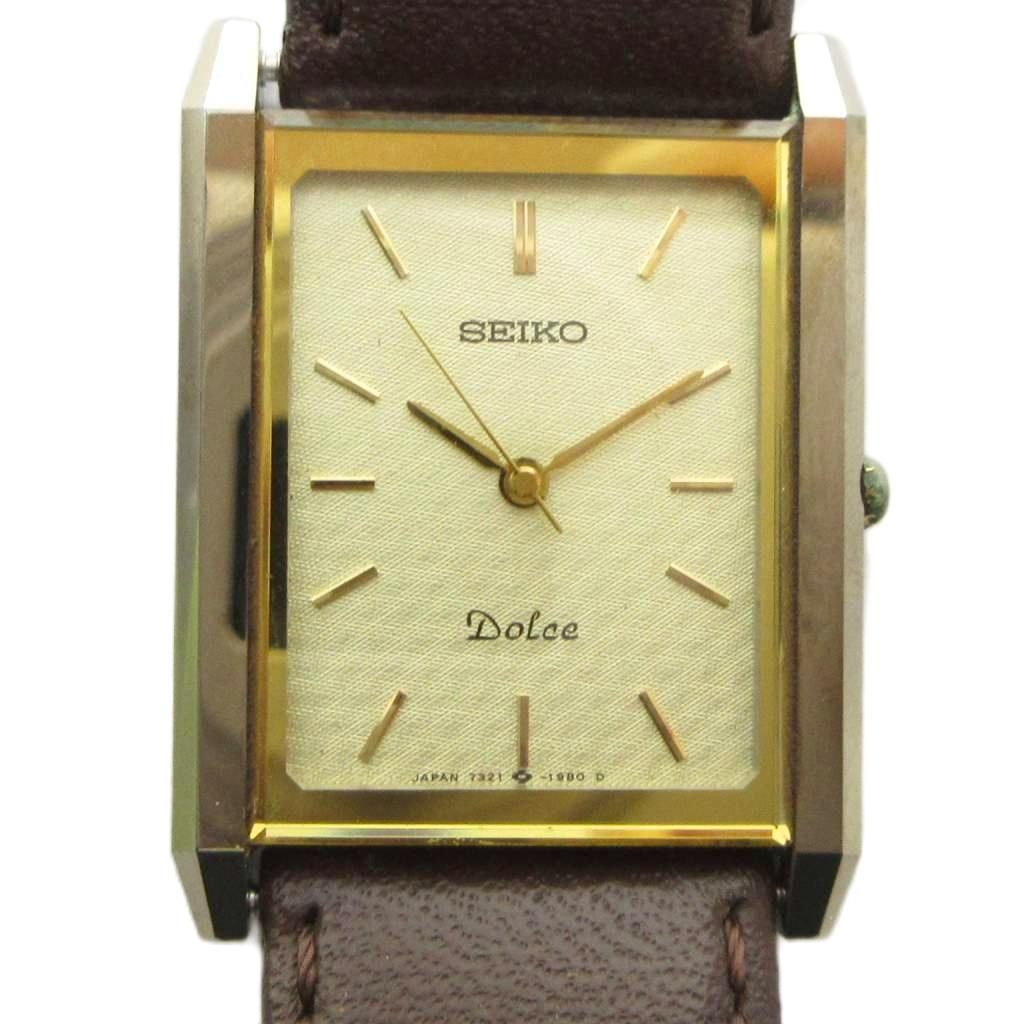 セイコー SEIKO 7321-6170 ドルチェ 腕時計 ウォッチ クォーツ スクエア レザーベルト ロゴ ゴールド色 ■GY18 /MQ