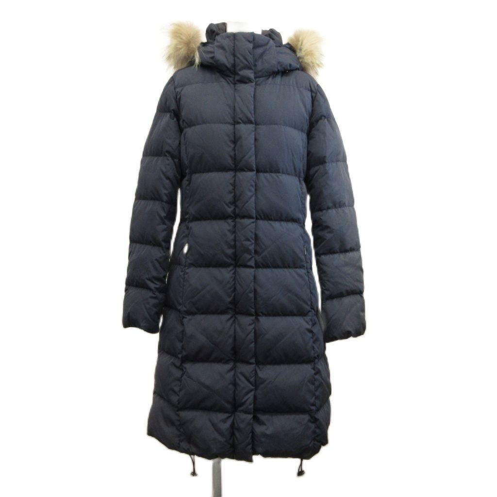 マックスマーラ ウィークエンドライン MAX MARA WEEKEND LINE ダウンコート ジャケット Aライン アウター ナイロン キルティング リアルファー ロング フード スタンドカラー ジップアップ 40 M 紺 ネイビー /XZ ■GY18