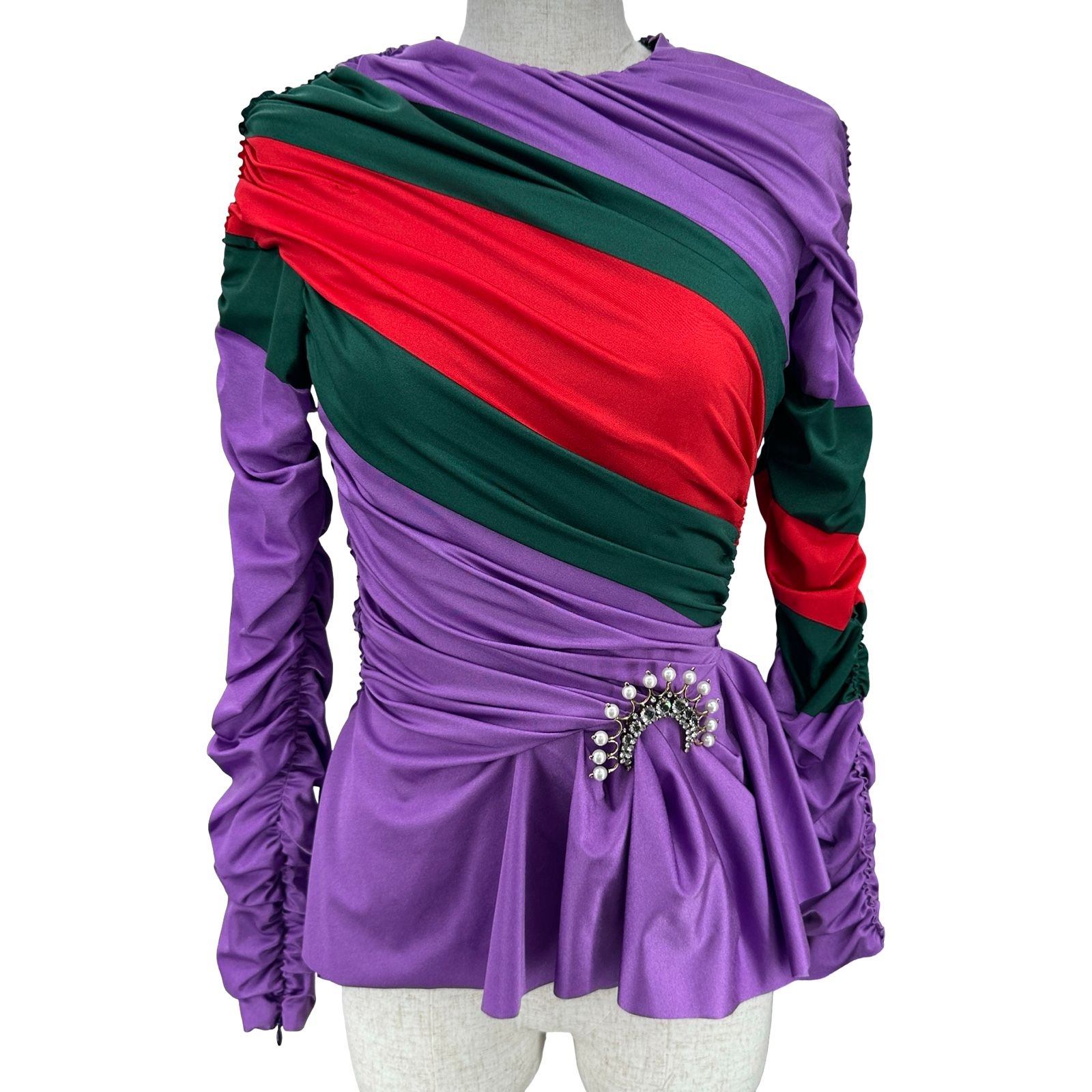 グッチ GUCCI ×BALENCIAGA ギャザーストレッチブラウス 677041 パープル ポリウレタン レディース ブラウス