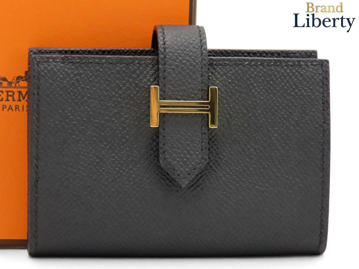 【新古品】エルメス HERMES ベアン ミニ コインケース コインパース 小銭入れ カードケース パスケース 名刺入れ コンパクト財布 ブラック ゴールド金具 ヴォーエプソン H039796CC 89 W刻 193,000円