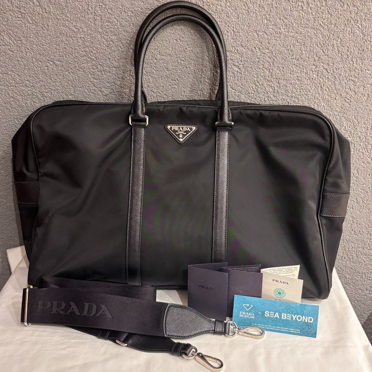 UH262984891　プラダ ボストンバッグ トライアングルロゴ ナイロン/レザー PRADA 2wayショルダーバッグ 黒