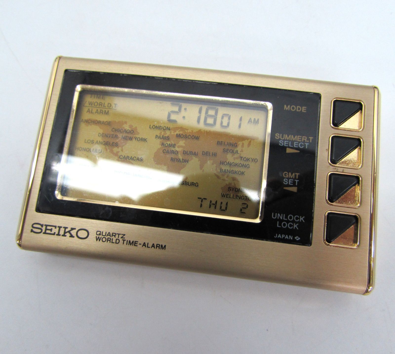 SEIKO Seiko Vintage Quartz World Time Alarm Gold Color Card Type Digital Watch EK701G S991-4000 Table Clock