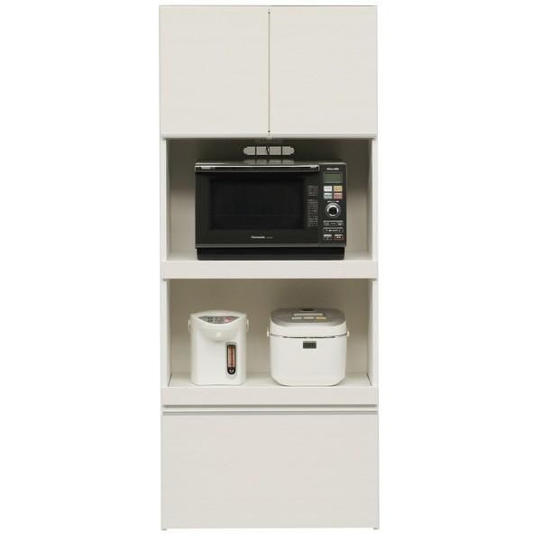 レンジ台 キッチン収納 幅75cm ホワイト 木目調 2口コンセント スライドテーブル付き 日本製 ハイレンジボード 完成品 開梱設置