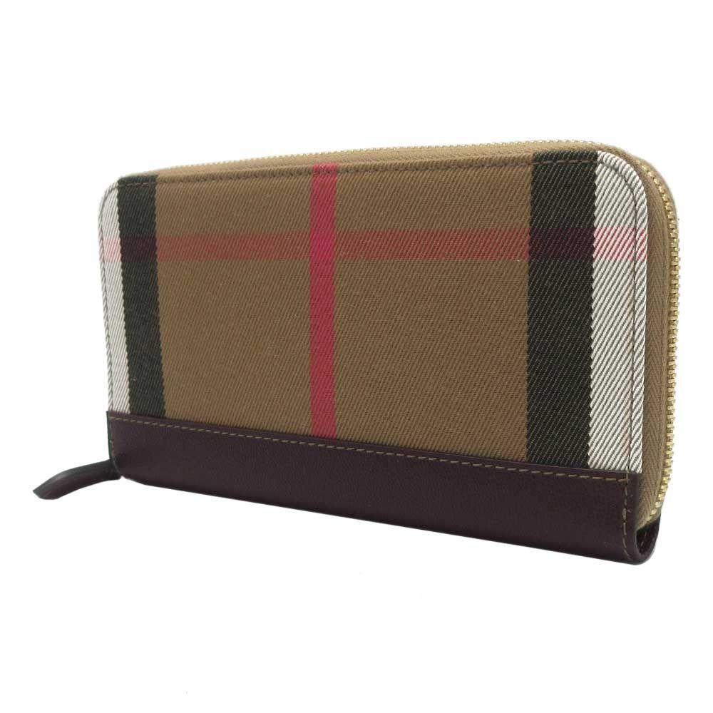 【新品】バーバリー 財布 長財布 BURBERRY 8094119 DARK SEPIA BROWN (ダークセピア×ブラウン) レザー コットン ハウスチェック ラージ ジップ アラウンド ウォレット アウトレット レディース 送料無料