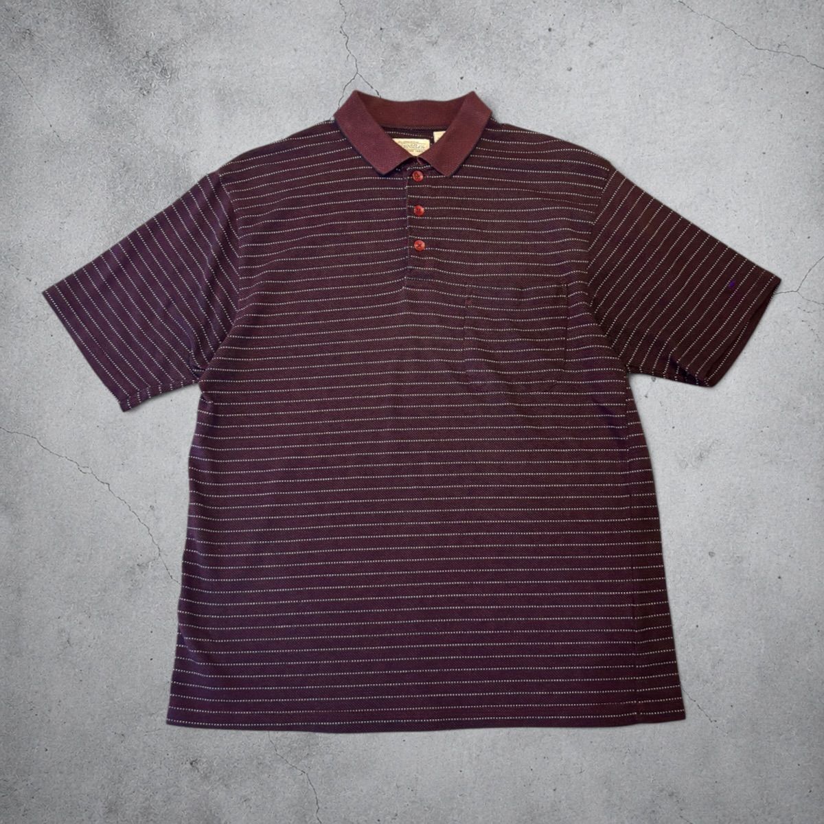 90s St Johns Bay Border Polo Shirt L Burgundy セントジョンズベイ ポロシャツ ボーダー柄 バーガンディー 半袖 古着