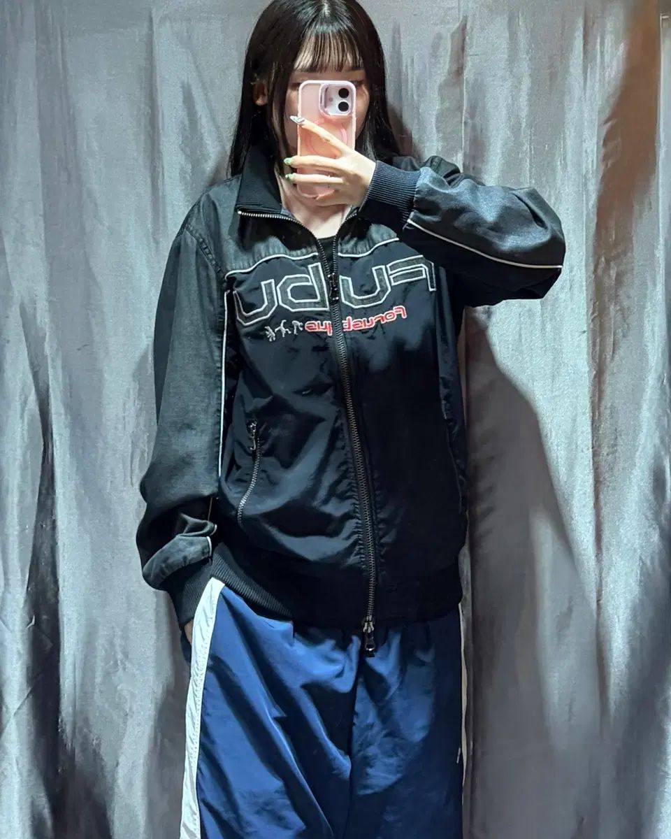L FUBU(フブ) プーさん スぺリング ロゴ デニムミックス ジャケット