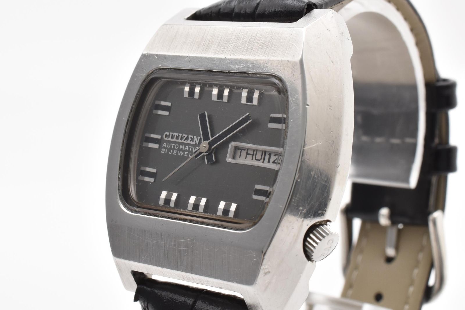 CITIZEN シチズン TVスクリーン 61-6516 メンズ 自動巻き 腕時計 21石 グレー文字盤 デイデイト ステンレス 35.6mm 1970年代 ヴィンテージ 10,800円