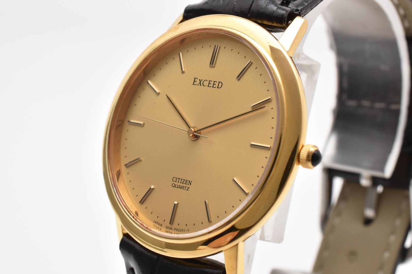 CITIZEN シチズン EXCEED エクシード 5639-F62105 メンズ クォーツ 腕時計 ゴールド文字盤 ステンレス レザーストラップ 33mm 1990年代 ヴィンテージ