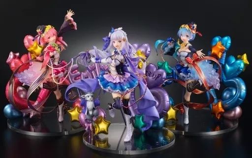 【中古】フィギュア [特典付き] エミリア＆ラム＆レム アイドルVer 3体セット 「Re：ゼロから始める異世界生活」 SHIBUYA SCRAMBLE FIGURE 1/7 PVC製塗装済み完成品 アベマショッピング＆eStream Store限定