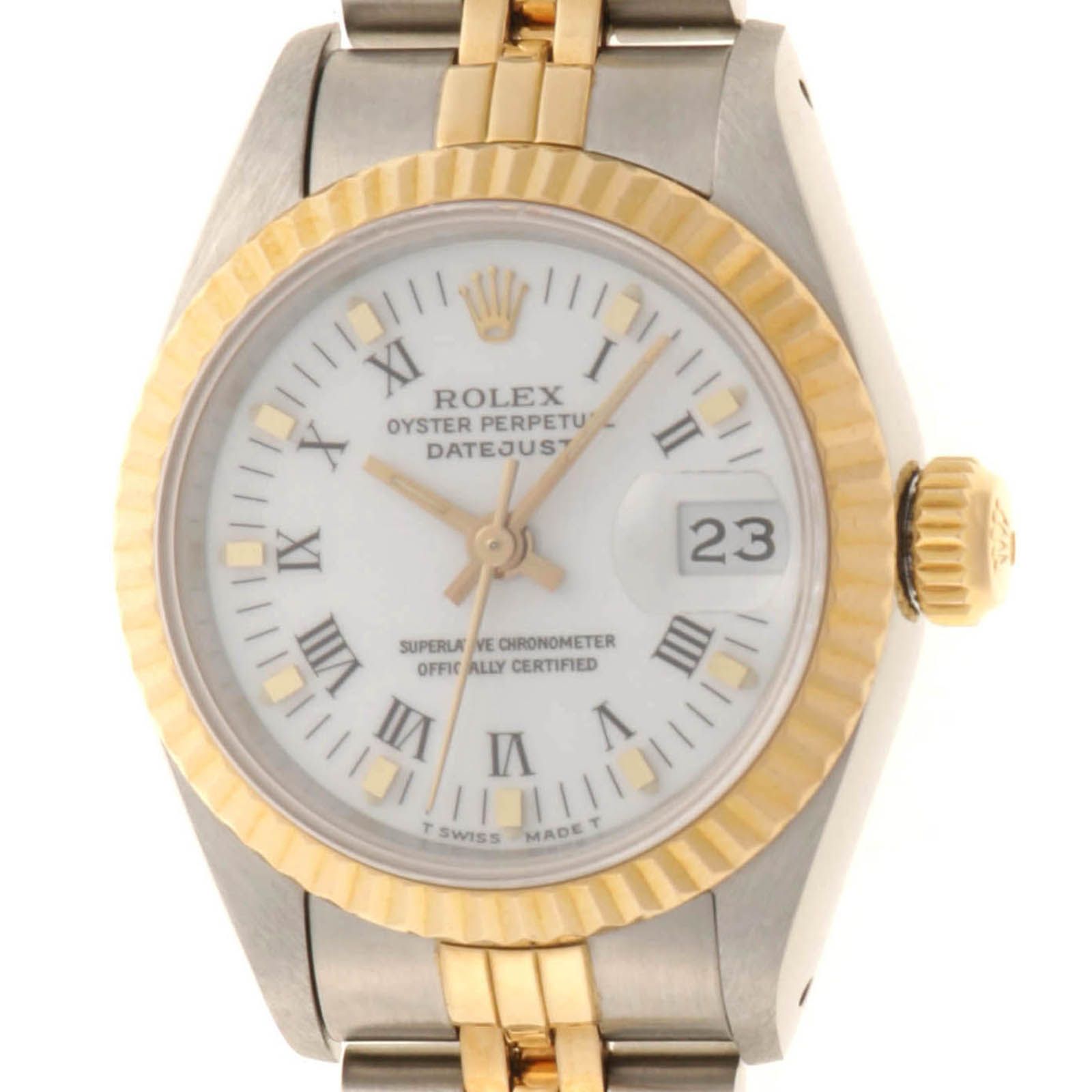 ROLEX ロレックス デイトジャスト 69173 腕時計 9番 K18イエローゴールド K18YG/SS ホワイトプリントローマ文字盤 レディース【中古】431