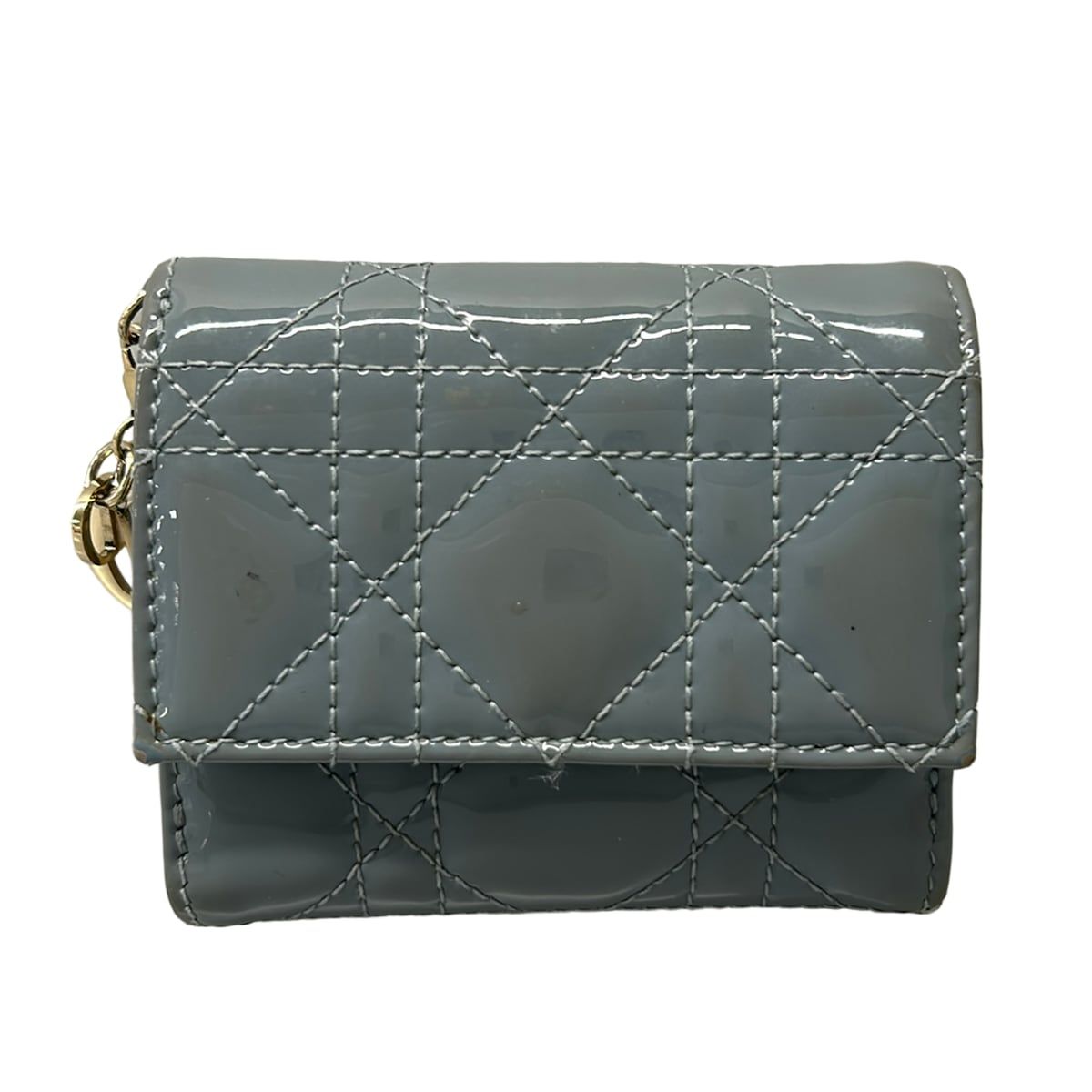 DIOR/ChristianDior(ディオール/クリスチャンディオール) 3つ折り財布 レディディオール グレー レザー