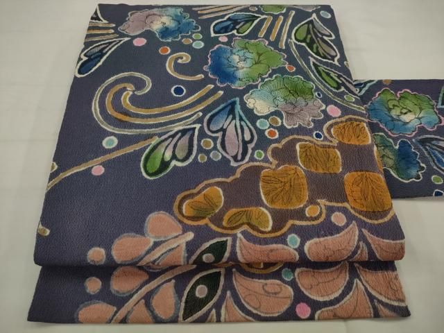 平和屋着物●九寸名古屋帯　作家物　辻が花　鬼しぼ縮緬　正絹　逸品　AABJ7053pf 21,840円