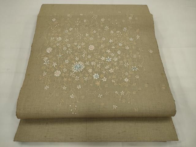 平和屋着物●八寸名古屋帯　紬地　草花文　正絹　逸品　AABJ7060pf 19,500円