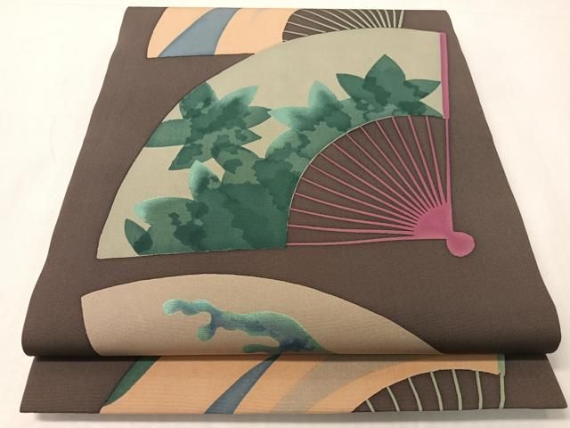 平和屋着物●塩瀬　九寸開き名古屋帯　ろうけつ染め　扇面文　正絹　逸品　CABI4395vp