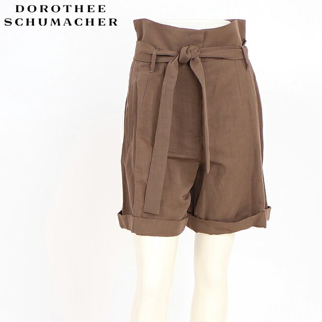 ドロシー・シューマッハ DOROTHEE SCHUMACHER レディース ショートパンツ 麻混紡リボンベルト付きシュートパンツ ブラウン系（サイズ/1）sk0082