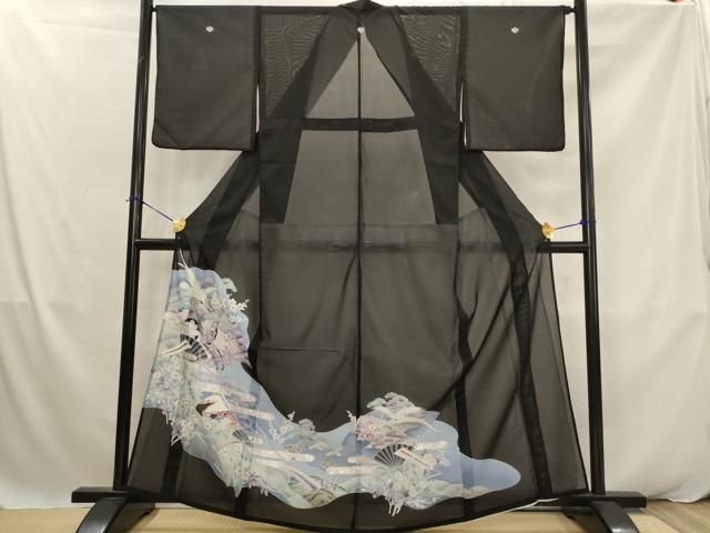平和屋着物＊夏物　黒留袖　絽　扇飛鳥梅松文　金銀彩　洗える着物　AABK2921st