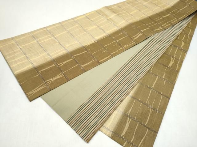 平和屋着物●両面　全通柄袋帯　竜巻絞り　紬地　横段文　正絹　逸品　CABJ8694hy