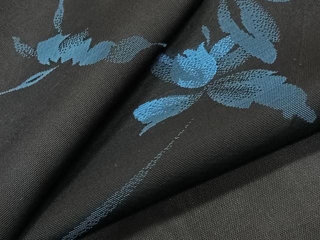 平和屋着物＊夏物　小紋　紗　草花文　黒地　CABJ9775xi