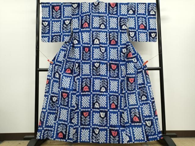 平和屋着物∴夏物　浴衣　有松鳴海絞り　市松　チューリップ　綿　逸品　CABJ2757ze 33,800円
